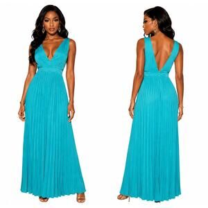 Vintage Y2K Lulus Maxi Dress Womens Small Ciao Bella Pleated Aqua Blue Formal